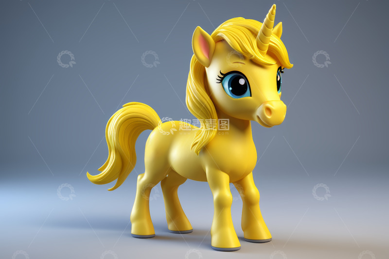 高清大图下载【趣麦麦图】黄色卡通独角兽小马形象