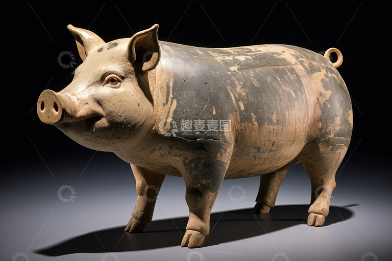 高清大图下载【趣麦麦图】陶制猪形文物特写