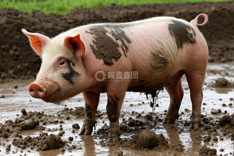 高清大图下载【趣麦麦图】泥地里站立的猪
