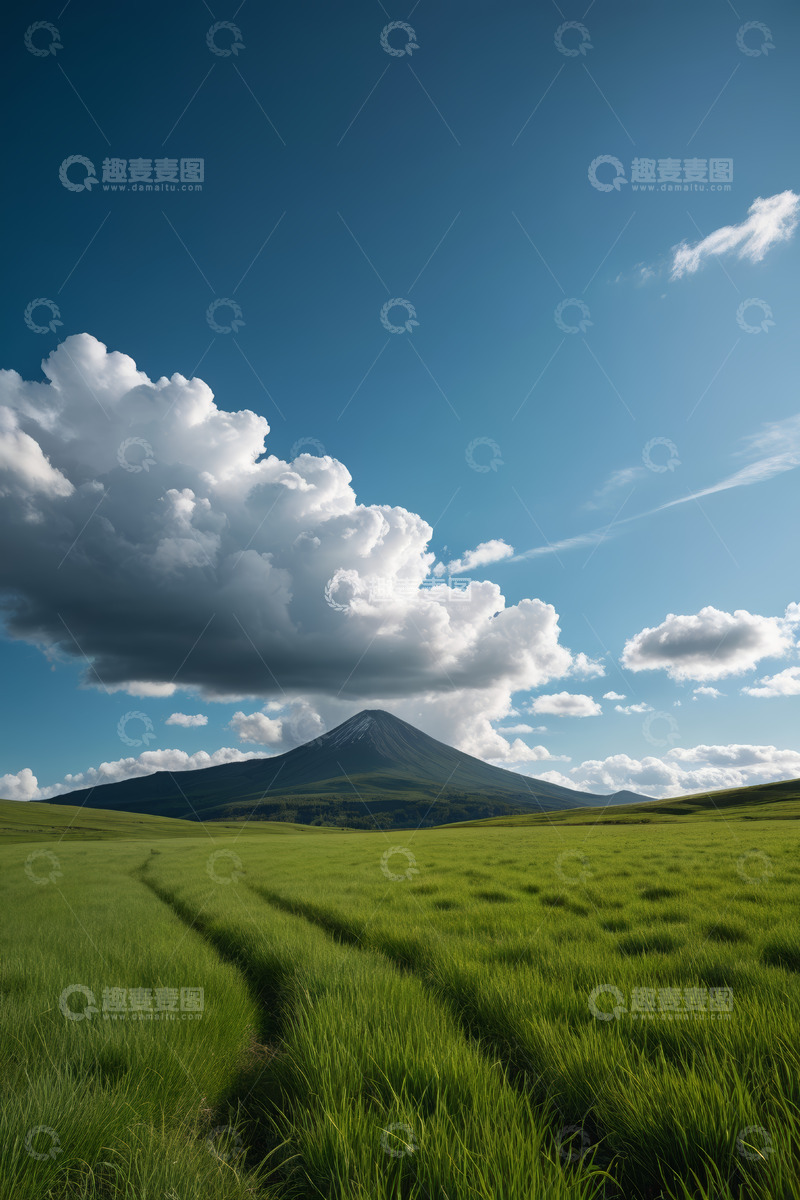 高清大图下载【趣麦麦图】日本富士山下的广阔草原风景