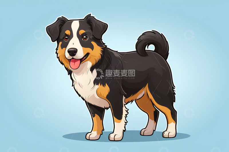 高清大图下载【趣麦麦图】卡通风格三色狗站立图像
