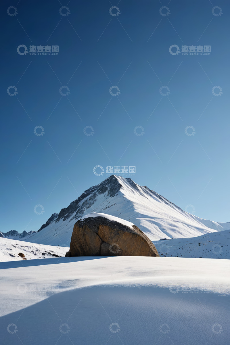 高清大图下载【趣麦麦图】雪山下的巨石风景