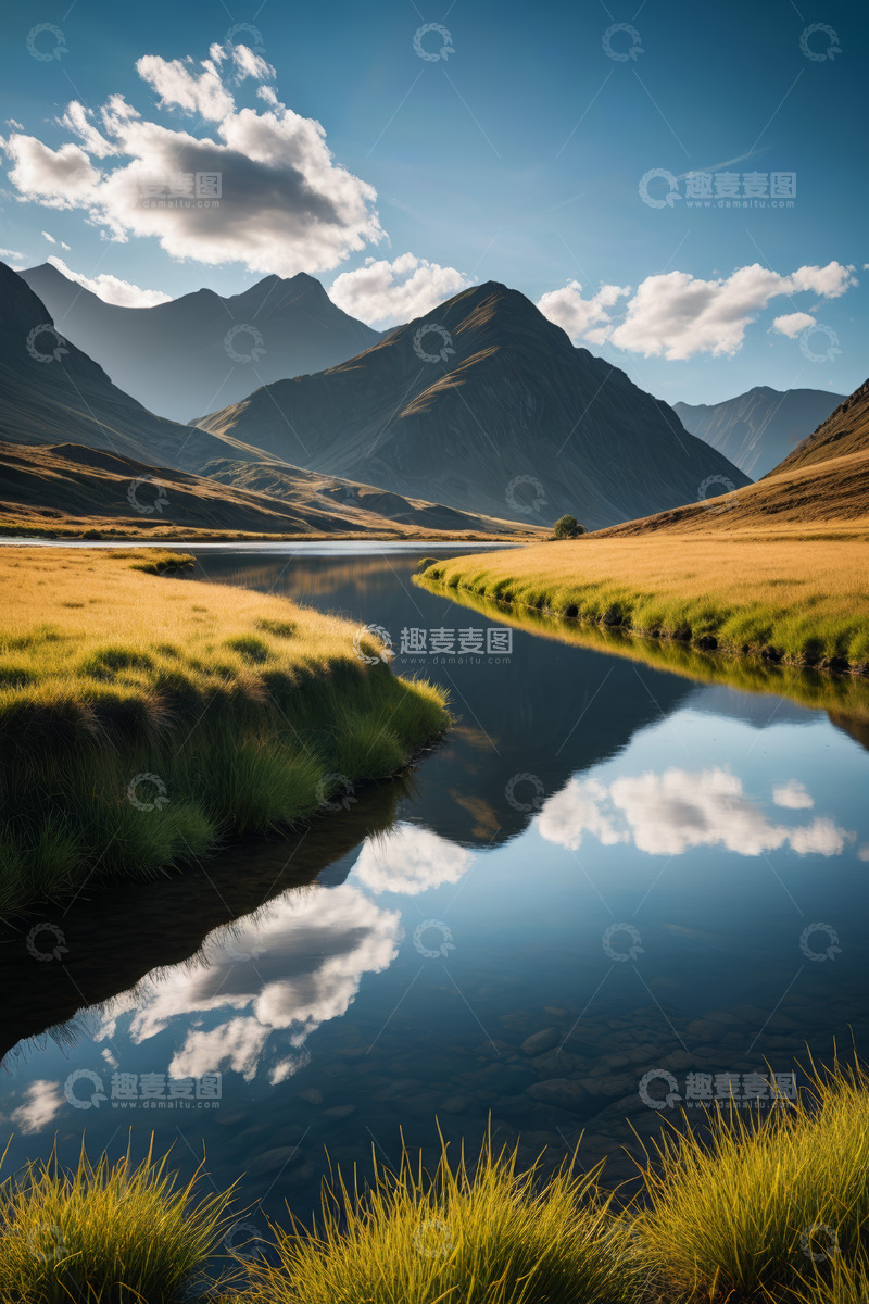 高清大图下载【趣麦麦图】山间湖泊自然风光全景