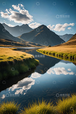 山间湖泊自然风光全景