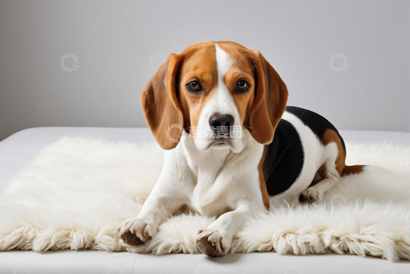 高清大图下载【趣麦麦图】趴在毛绒垫上的比格犬