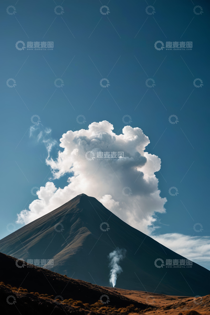 高清大图下载【趣麦麦图】蓝天白云下的火山自然景观