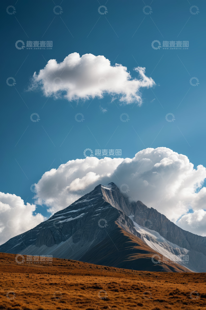 高清大图下载【趣麦麦图】蓝天下巍峨雪山与白云景观