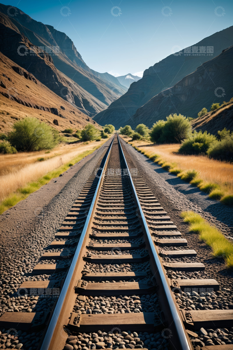 高清大图下载【趣麦麦图】山谷间延伸的铁路轨道