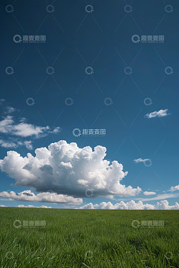 蓝天白云下的绿色草原风光