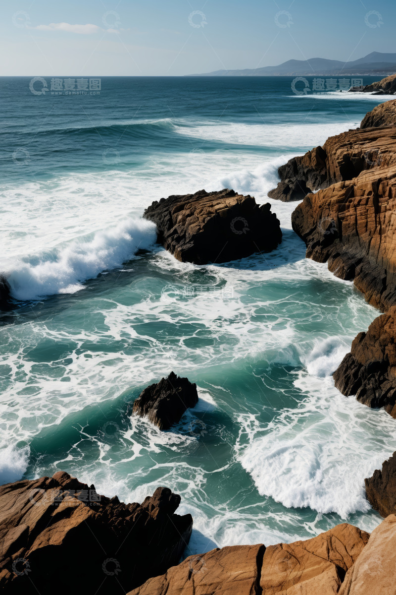 高清大图下载【趣麦麦图】海浪拍打岸边岩石景象