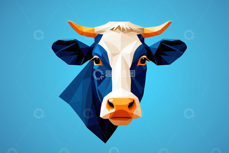 高清大图下载【趣麦麦图】低多边形风格牛头插画