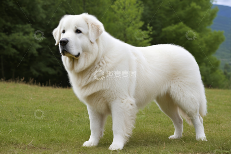 高清大图下载【趣麦麦图】草地上站立的白色大狗