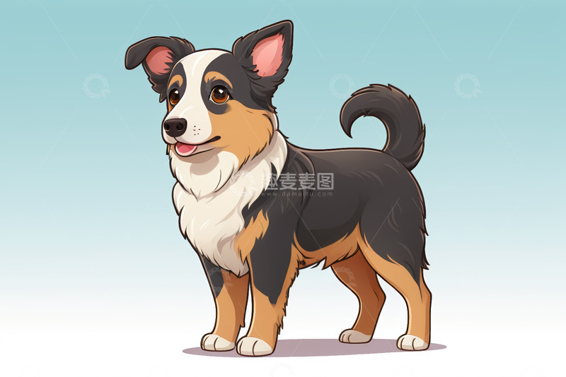 高清大图下载【趣麦麦图】站立的三色卡通小狗