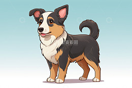 站立的三色卡通小狗