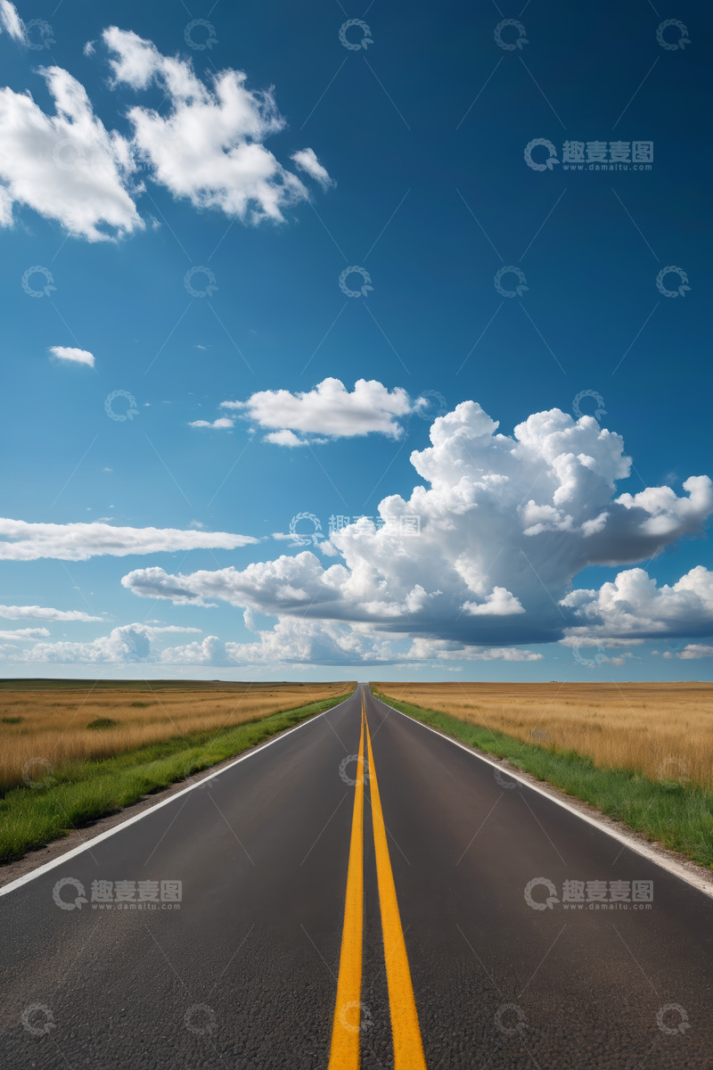 高清大图下载【趣麦麦图】开阔道路与蓝天白云风景
