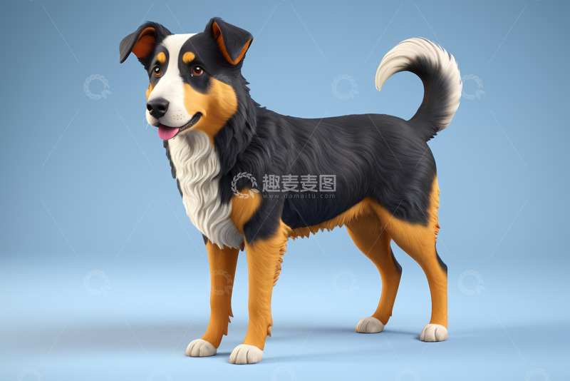 高清大图下载【趣麦麦图】站立的三色动画宠物狗