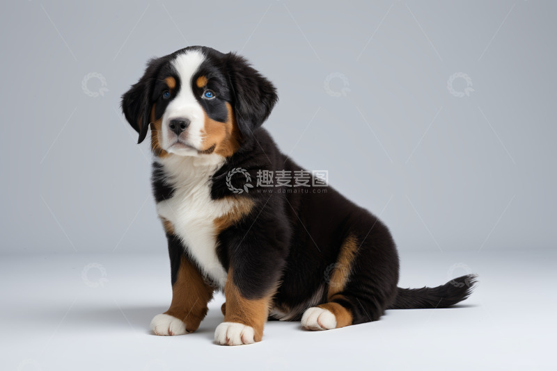 高清大图下载【趣麦麦图】三色小狗正面坐姿照片