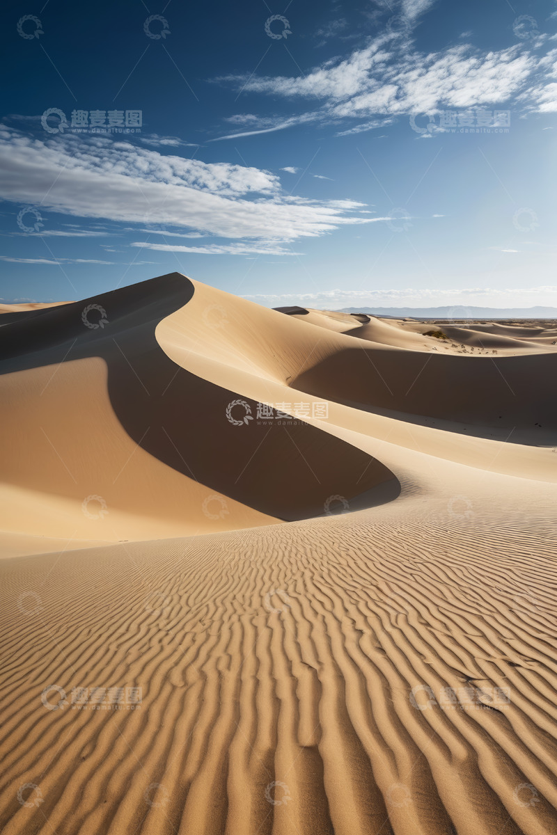 高清大图下载【趣麦麦图】蓝天白云下的沙漠沙丘景观