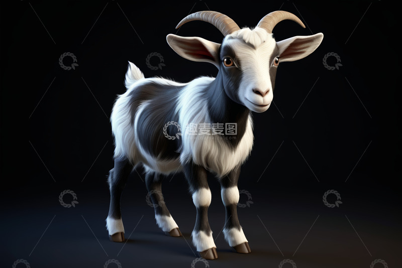 高清大图下载【趣麦麦图】黑白山羊三维渲染图像