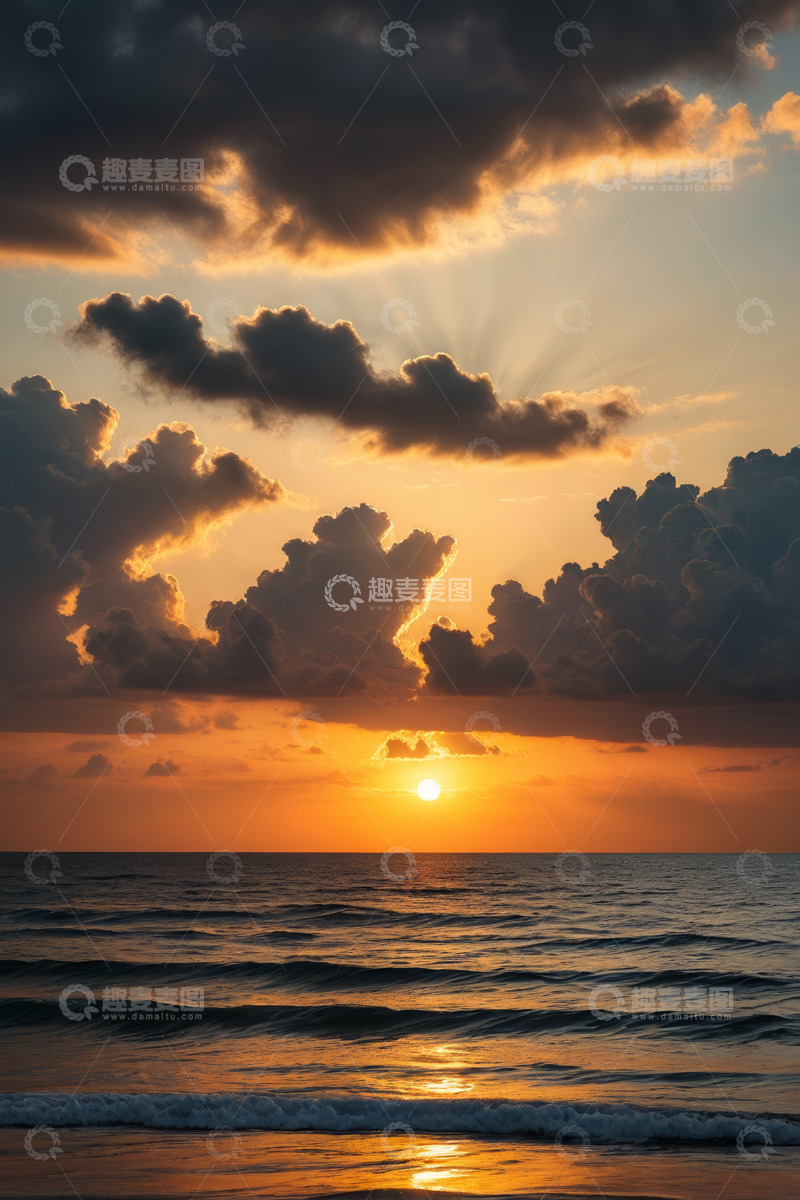 高清大图下载【趣麦麦图】海上日落时分景象