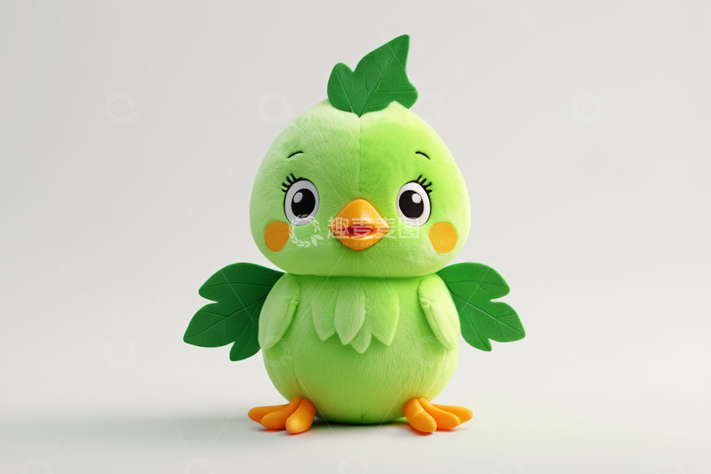 高清大图下载【趣麦麦图】绿色小鸟毛绒玩具特写