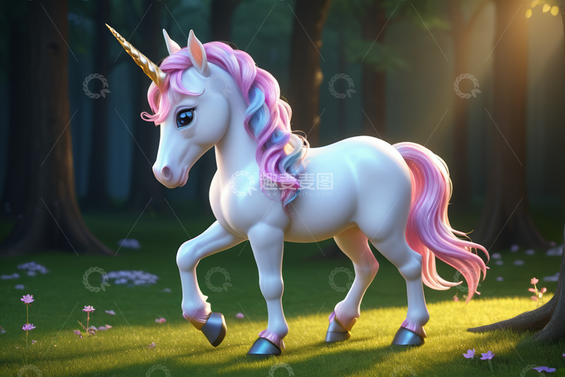 高清大图下载【趣麦麦图】森林中的梦幻独角兽