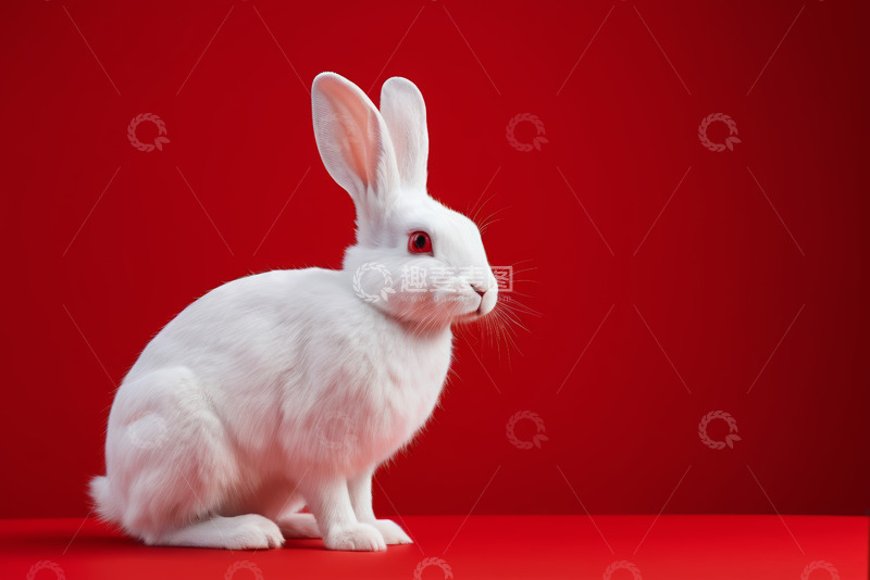 高清大图下载【趣麦麦图】红色背景前的白色兔子