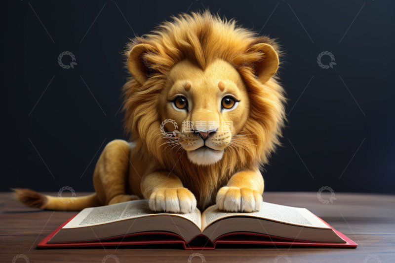 高清大图下载【趣麦麦图】可爱狮子趴在翻开的书本上