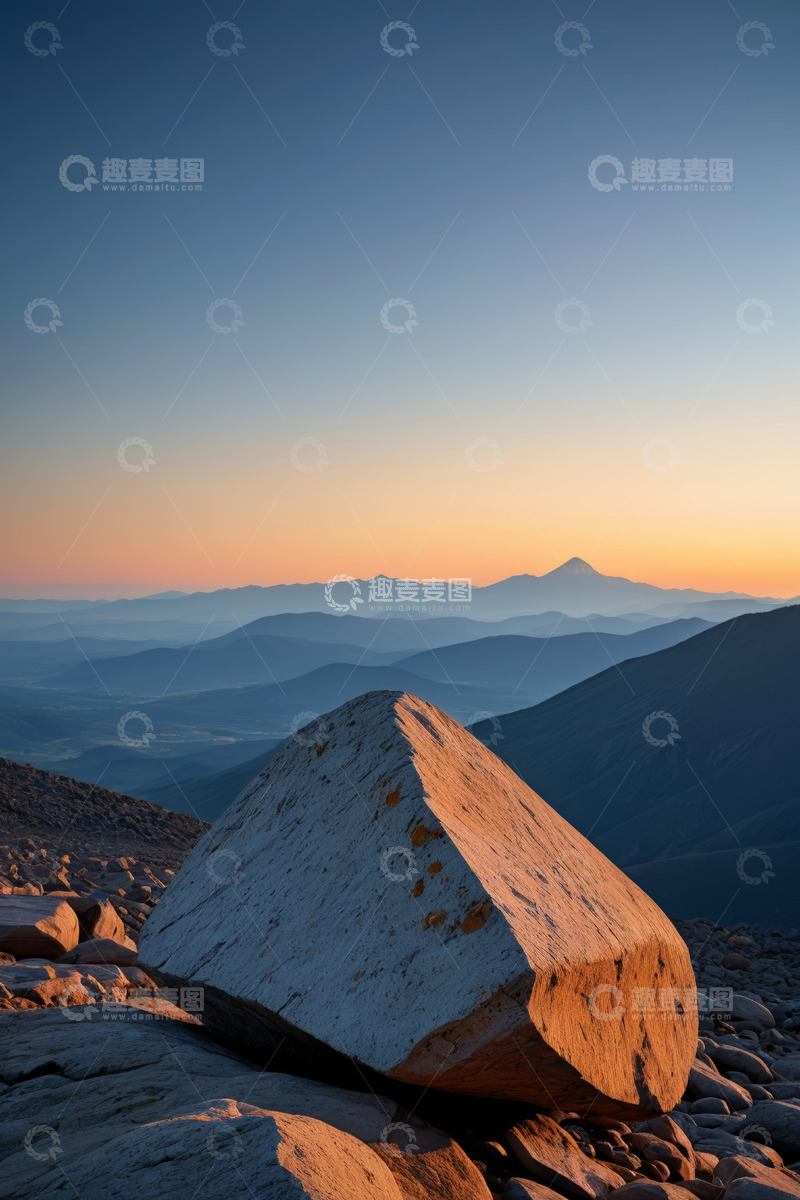 高清大图下载【趣麦麦图】山间巨石与远处山峦景观