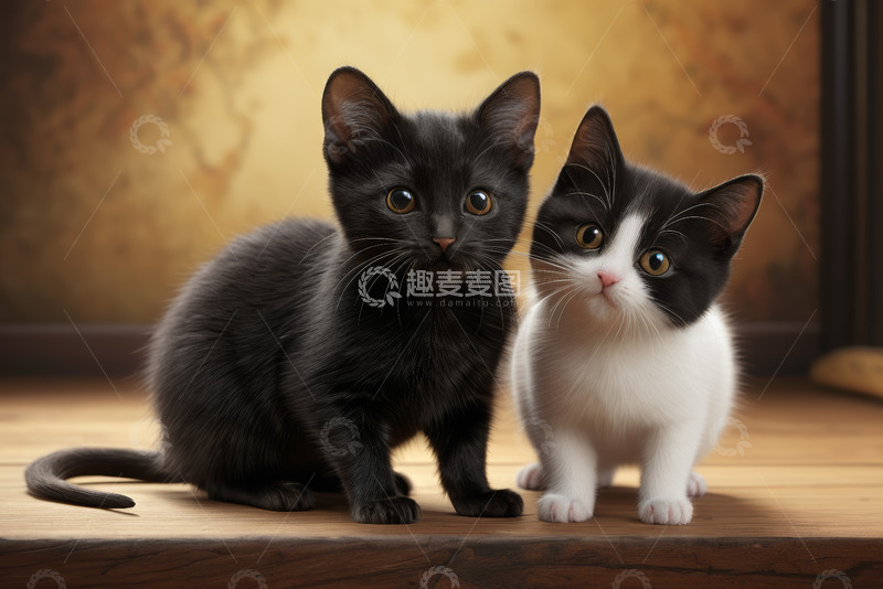 高清大图下载【趣麦麦图】两只可爱小猫并排而坐