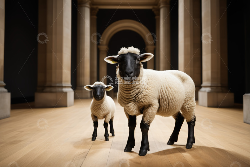高清大图下载【趣麦麦图】室内两只站立的绵羊