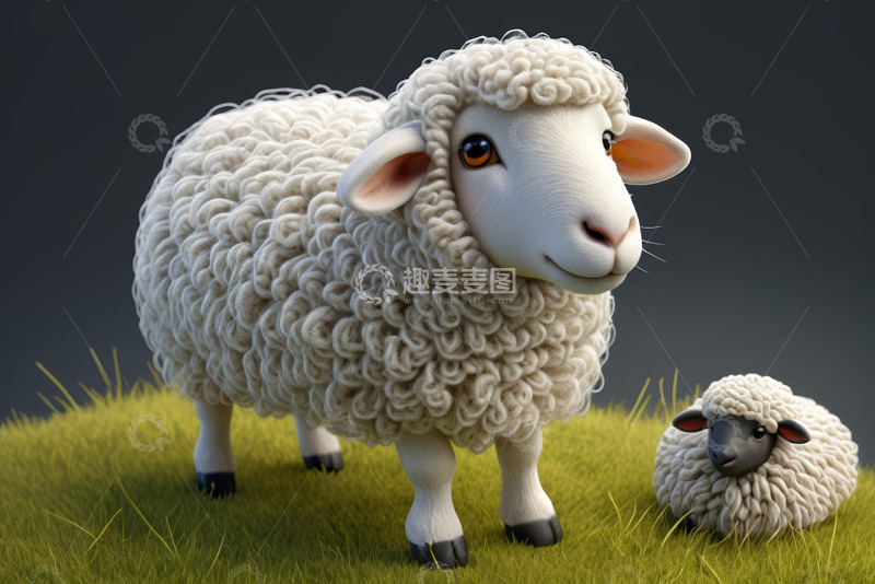 高清大图下载【趣麦麦图】草地上的绵羊与小羊羔