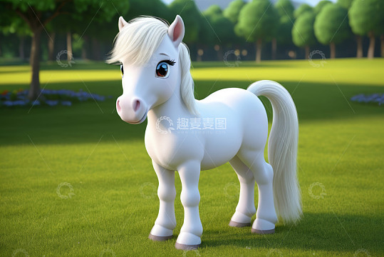 草地上的卡通白马形象