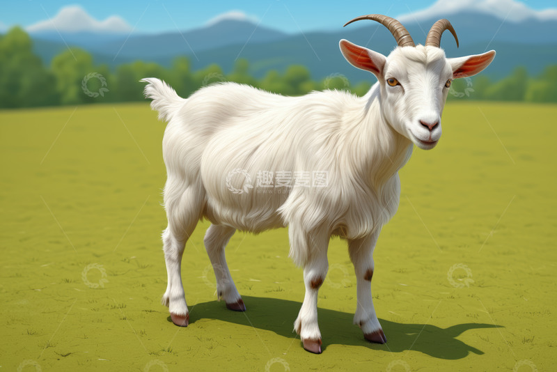 高清大图下载【趣麦麦图】田野中的白色山羊