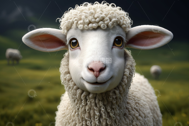 高清大图下载【趣麦麦图】特写小羊站在绿色草地