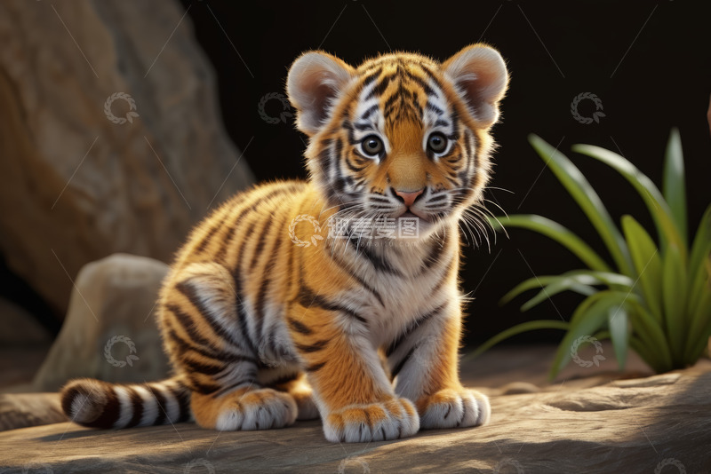 高清大图下载【趣麦麦图】可爱小老虎蹲坐场景