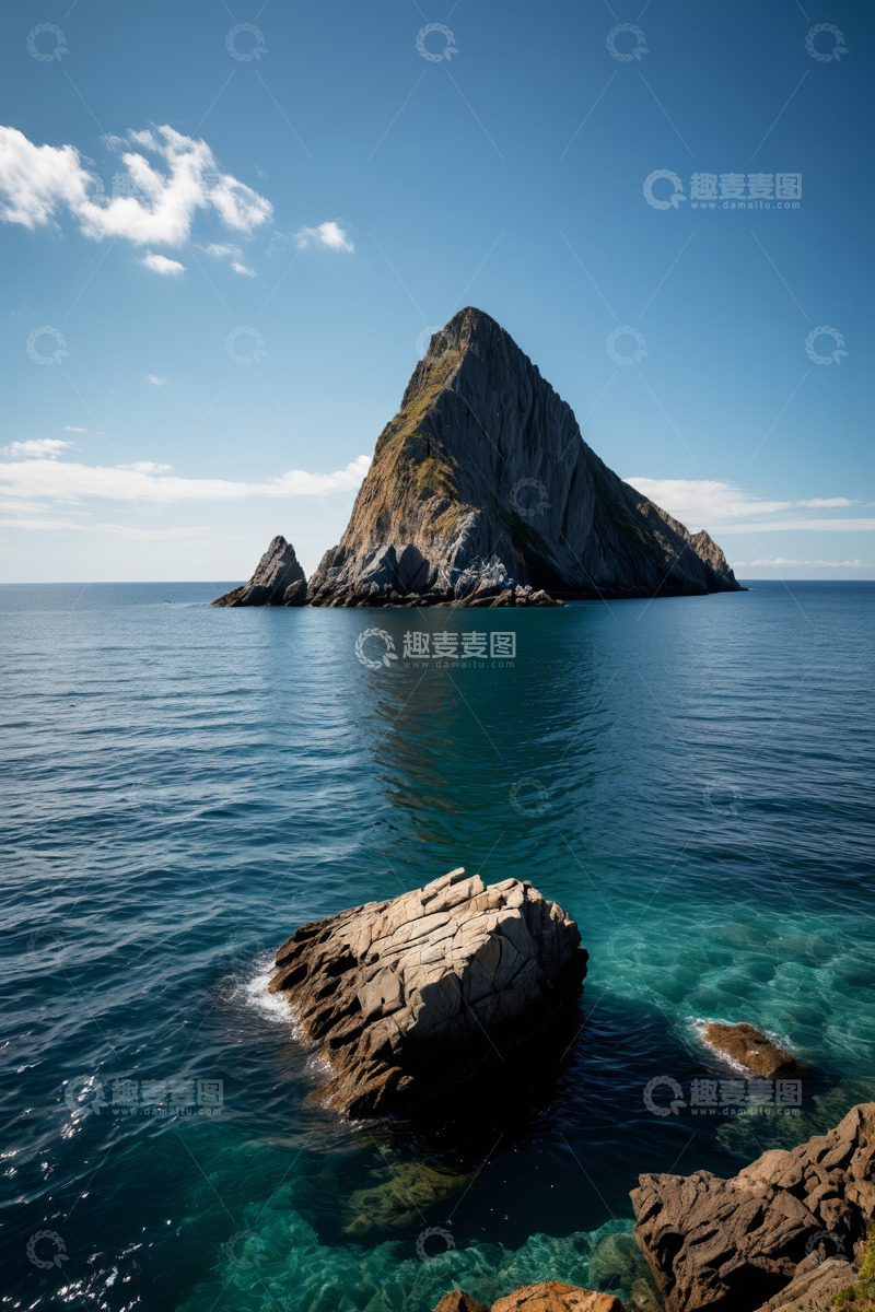 高清大图下载【趣麦麦图】海上孤立岩石自然景观
