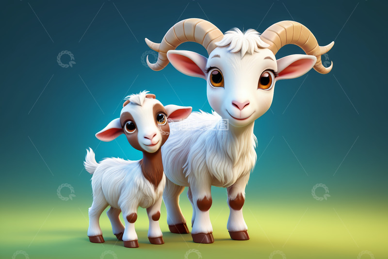 高清大图下载【趣麦麦图】卡通山羊母子形象素材