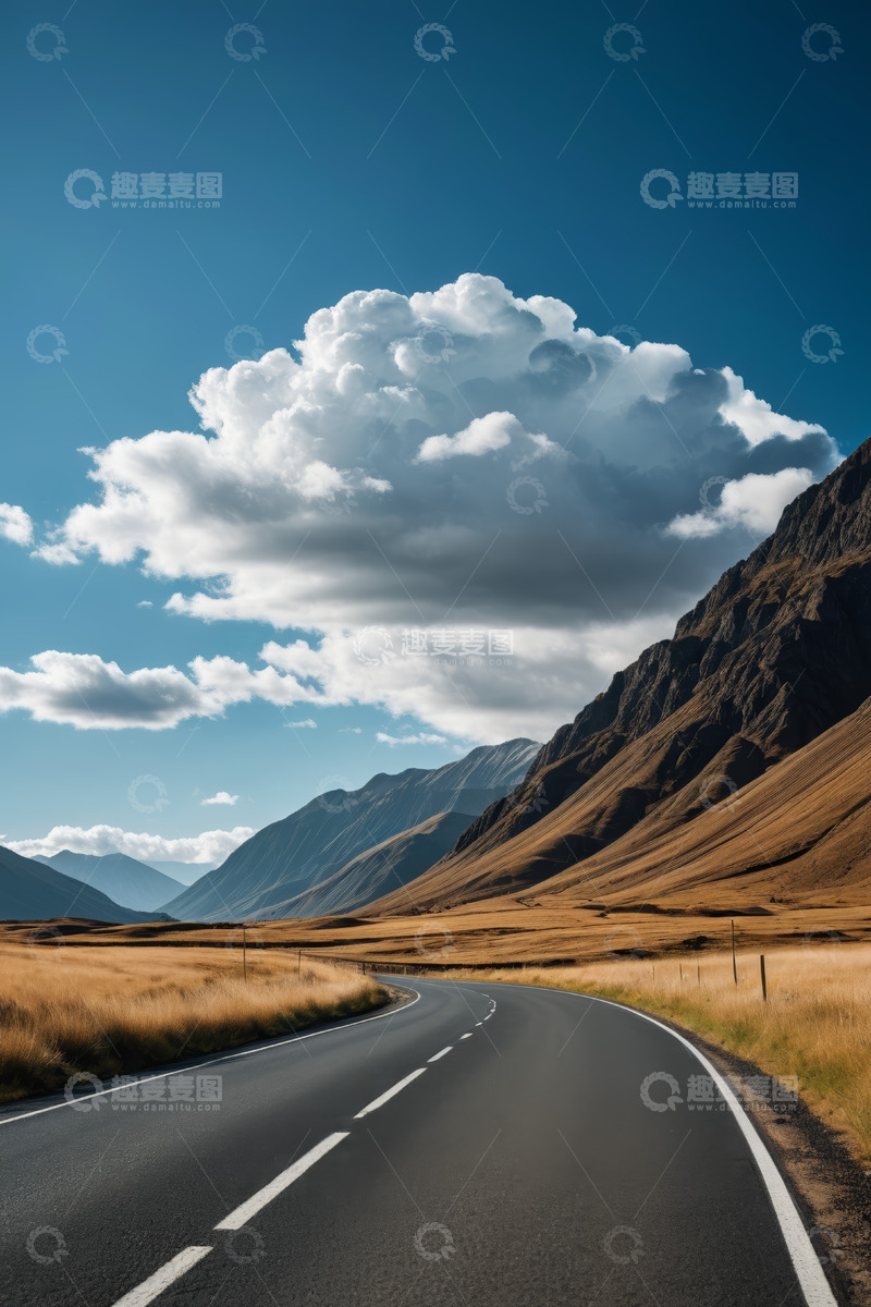 高清大图下载【趣麦麦图】旷野公路与蓝天白云自然风光