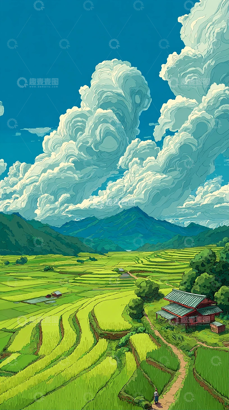 高清大图下载【趣麦麦图】蓝天白云山水画卷