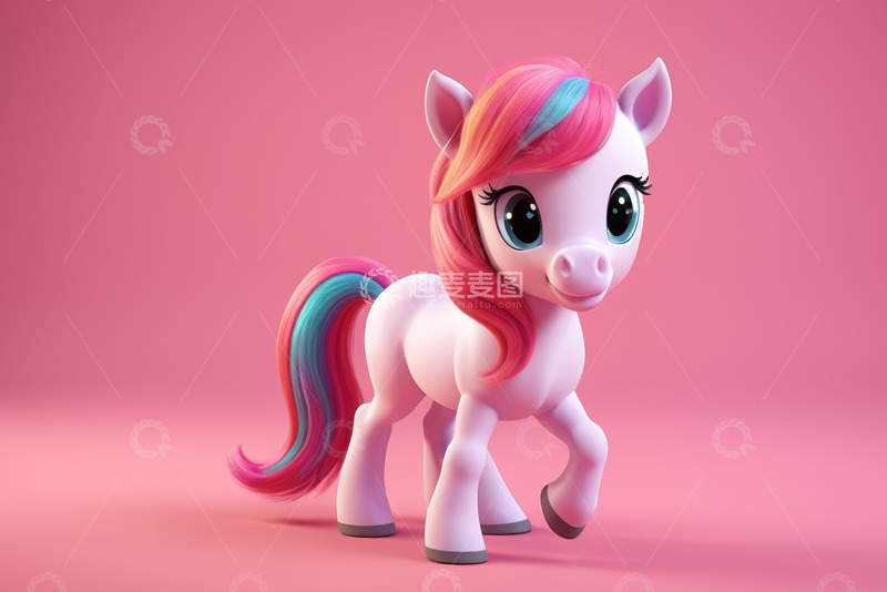 高清大图下载【趣麦麦图】粉色背景可爱动画小马素材