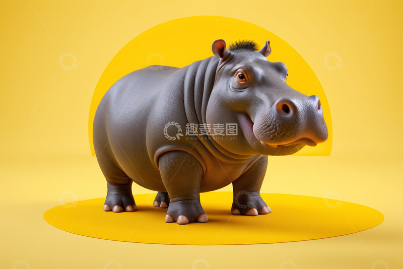 高清大图下载【趣麦麦图】黄色背景的卡通河马形象