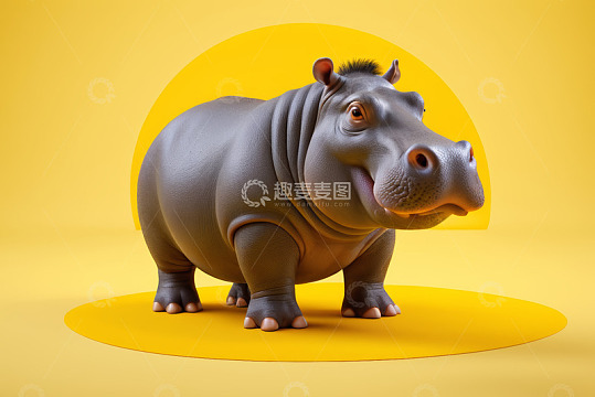 黄色背景的卡通河马形象