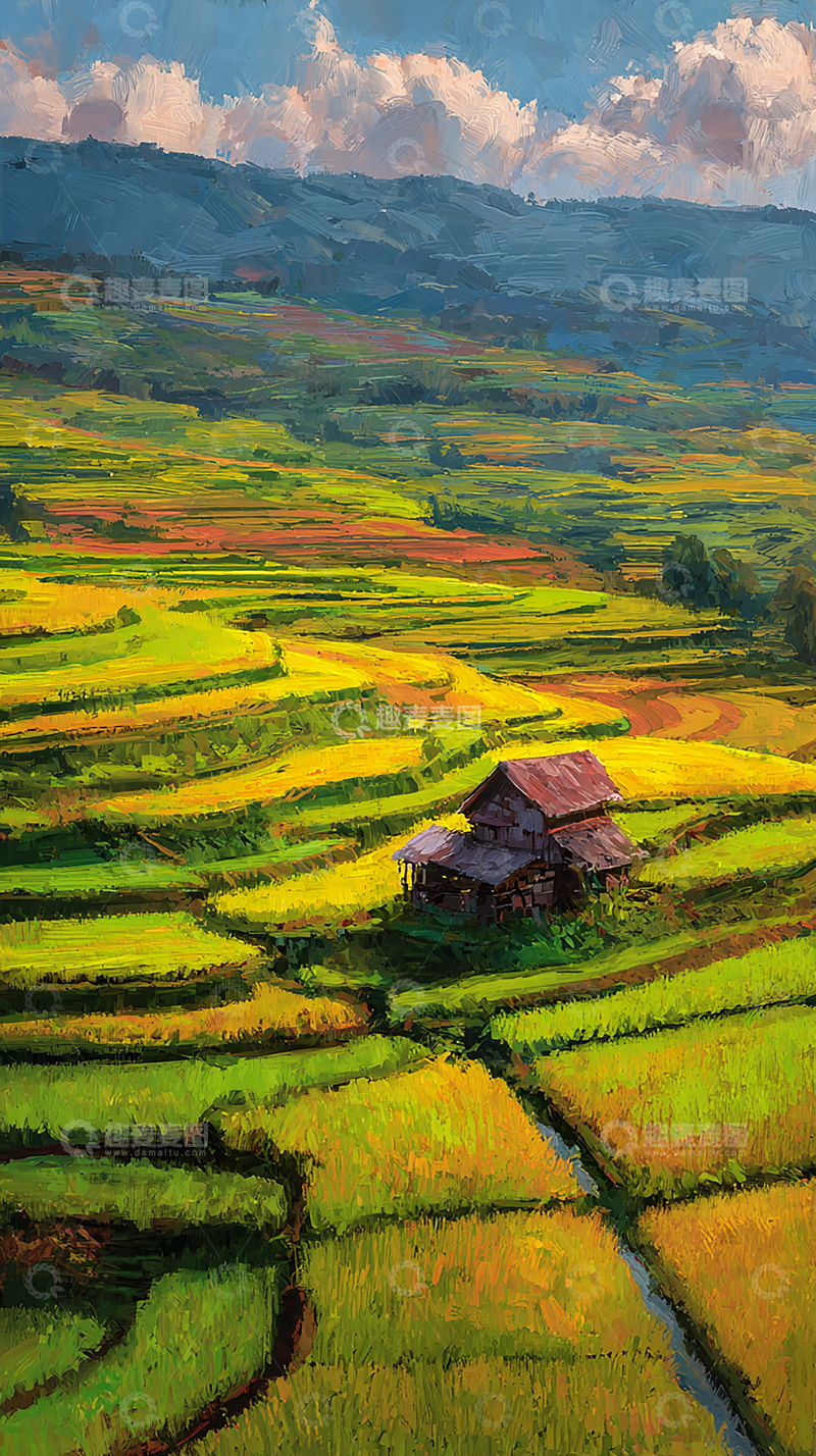 高清大图下载【趣麦麦图】绿色梯田秋意浓