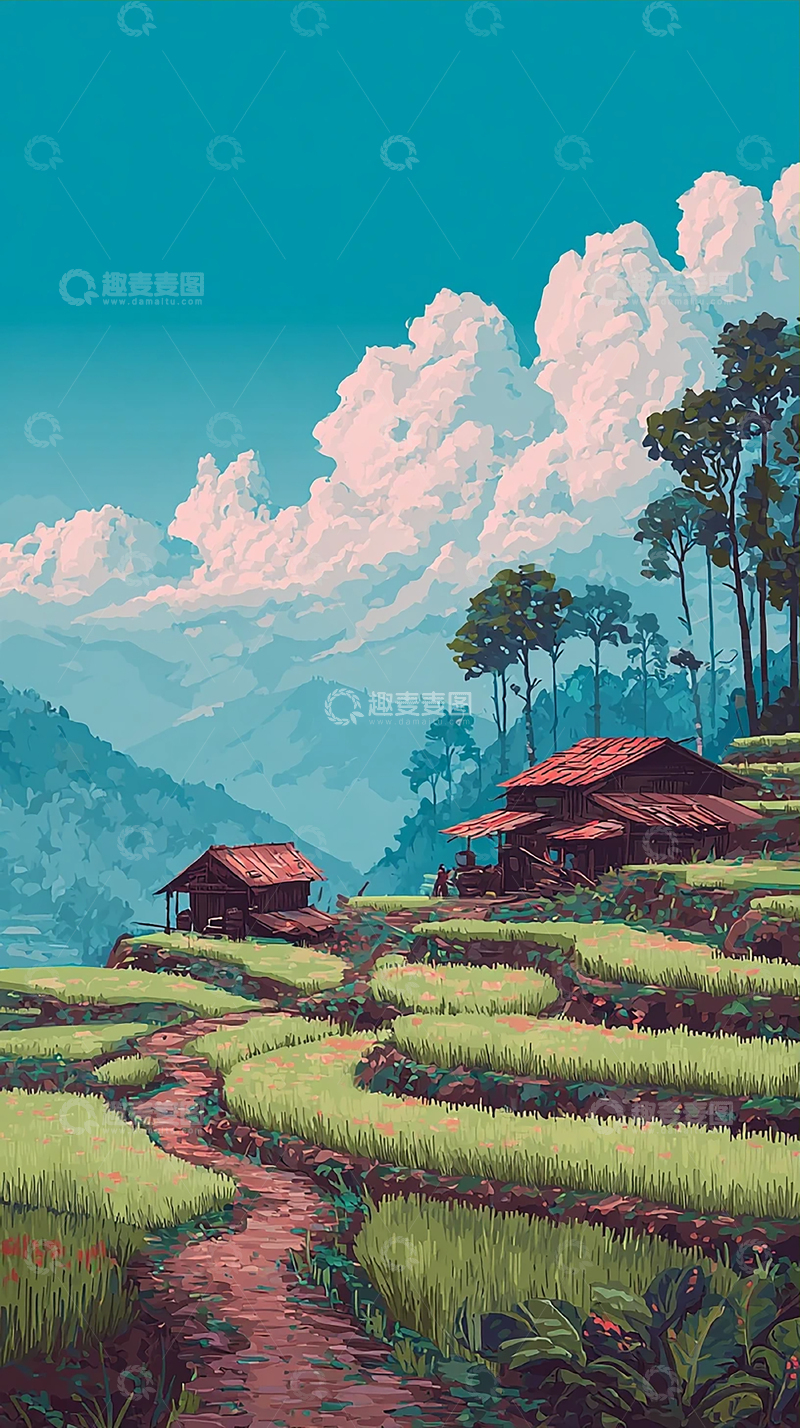 高清大图下载【趣麦麦图】山间乡村风光