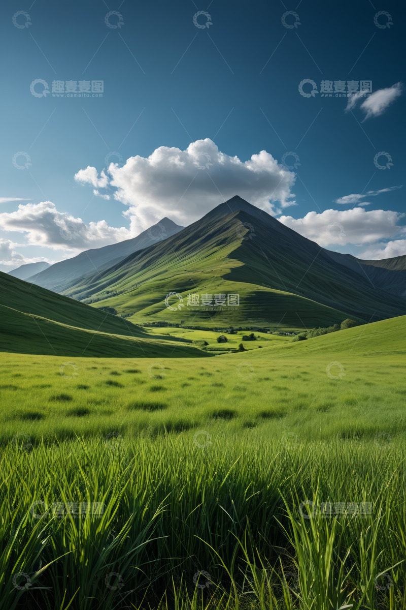 高清大图下载【趣麦麦图】绿色草原与远山风景