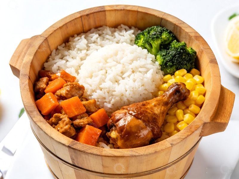 高清大图下载【趣麦麦图】卤肉木桶饭鸡腿
