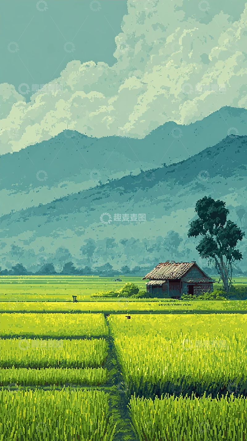 高清大图下载【趣麦麦图】绿色田野与远山