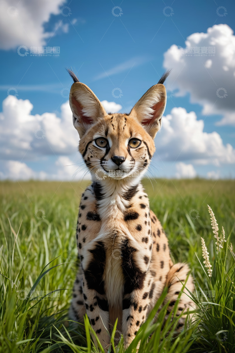高清大图下载【趣麦麦图】草地上的薮猫特写