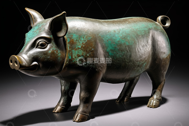高清大图下载【趣麦麦图】青铜猪造型工艺品特写